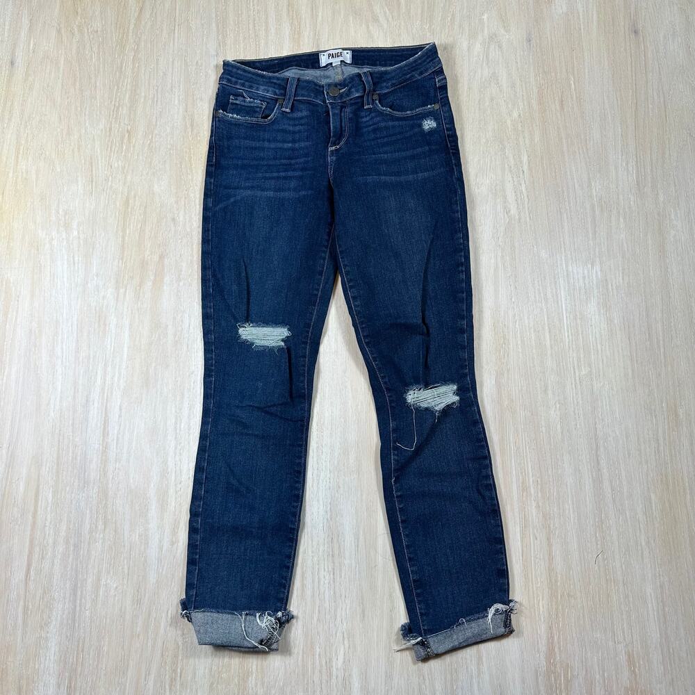 PAIGE Verdugo Ankle Distressed Mid Rise Skinny Medium Wash Denim Casual Jeans 26
